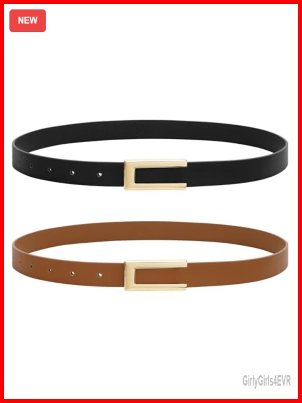2 Pack Faux Leather Skinny Belts for Women with Gold Buckle Dresses Jeans Pants